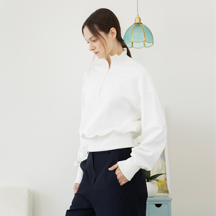 Readme读我女士白色新立领套头卫衣B91102103