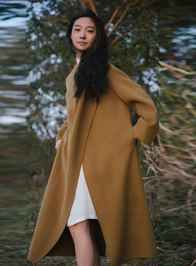 READ_ME读我叠褶斜襟量感长款羊毛大衣B80925319