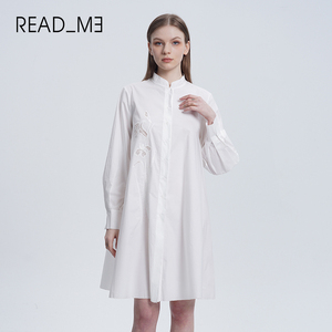 Readme23春夏女士高腰棉衬衫显瘦气质收腰连衣裙50101102