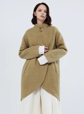 READ_ME读我花苞型深卡其色中长款针织呢大衣T30916288