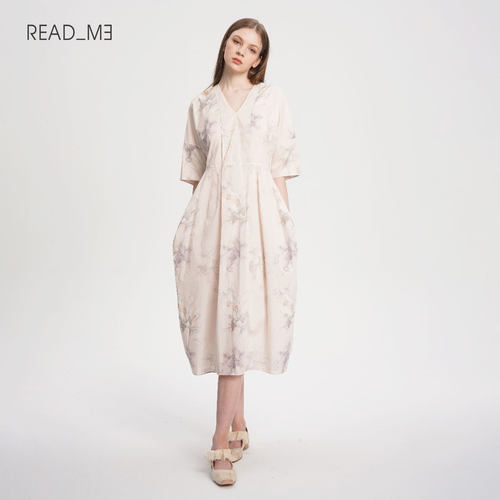 readme素雅收腰棉连衣裙
