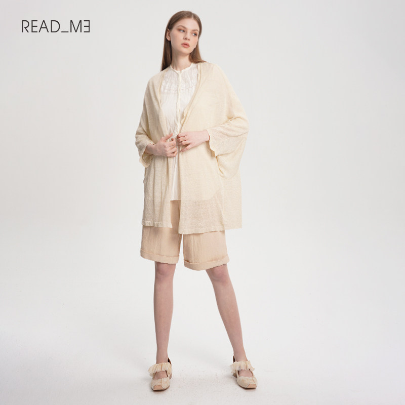 readme宽松长袖亚麻针织开衫