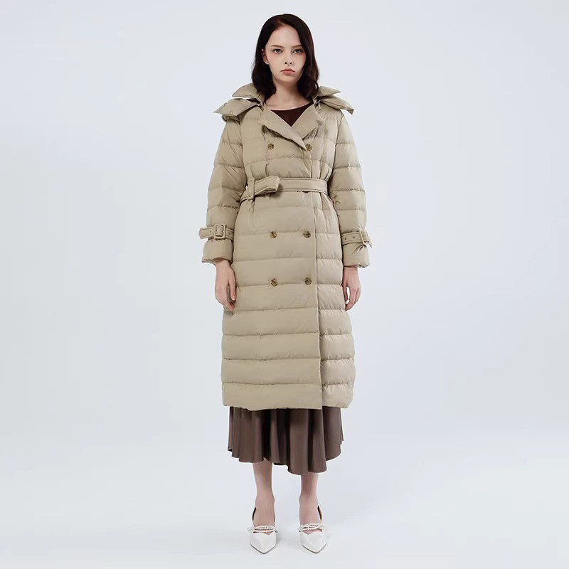 README长款可脱卸双排扣羽绒服