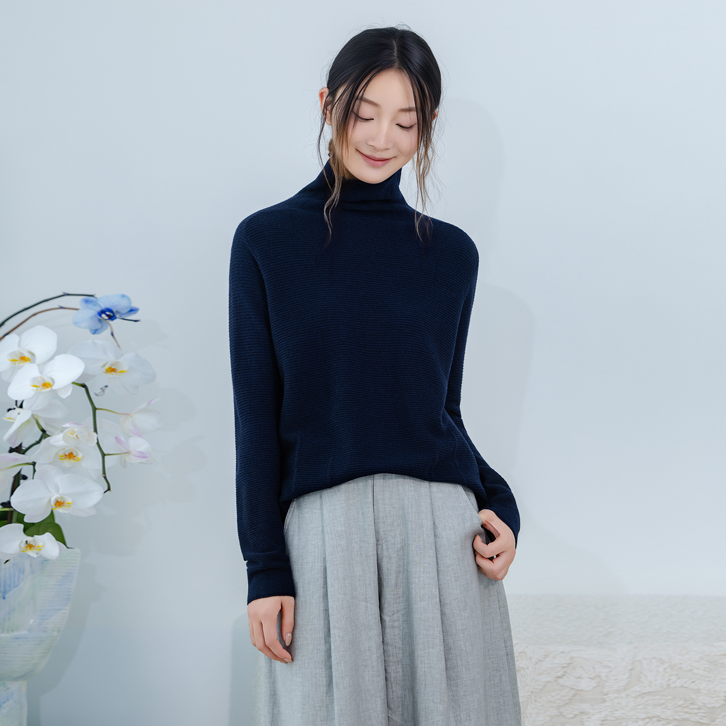 README羊毛套头圆领针织衫