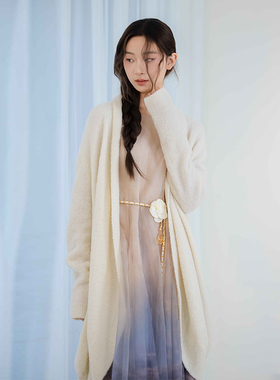 READ_ME读我白色蓬松中长款针织开衫B30258546