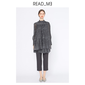 readme读我复古立领宽松长袖印花短衬衫连衣裙70815211