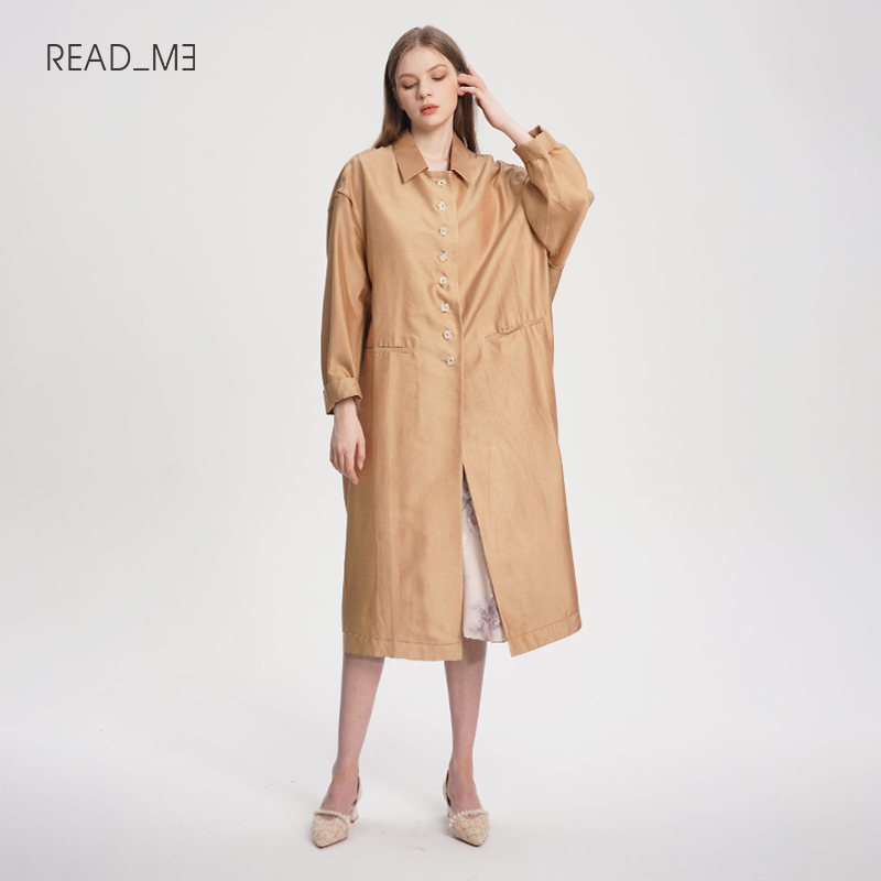 readme长袖小翻领长款风衣