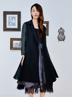 READ_ME读我黑色修身轻便A摆开衩外套风衣B10602101