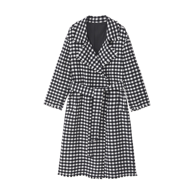 readme高级系带极简拉毛格纹大衣