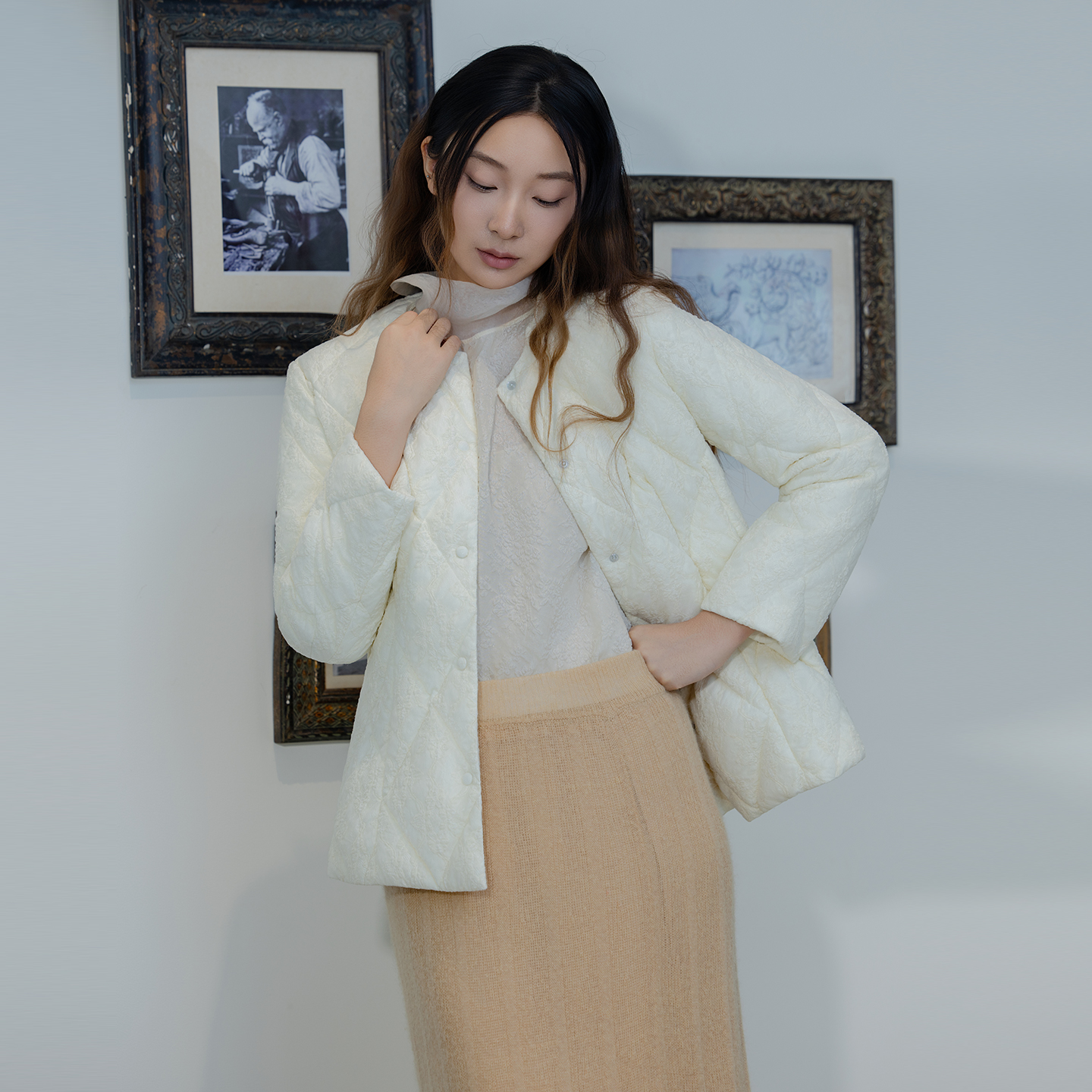 README衍缝修身立裁羽绒服