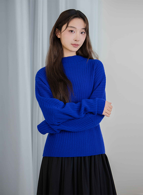 READ_ME读我蓝色立领短款套头羊毛针织衫B30265646