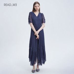 readme读我收腰V领显瘦长款波点女真丝连衣裙50871611