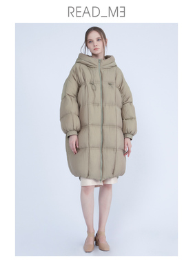 readme读我秋冬百搭简约带帽休闲中长羽绒服61403420