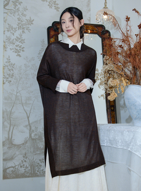 READ_ME读我咖色慵懒不对称茧型宽松包容针织连衣裙B90218246