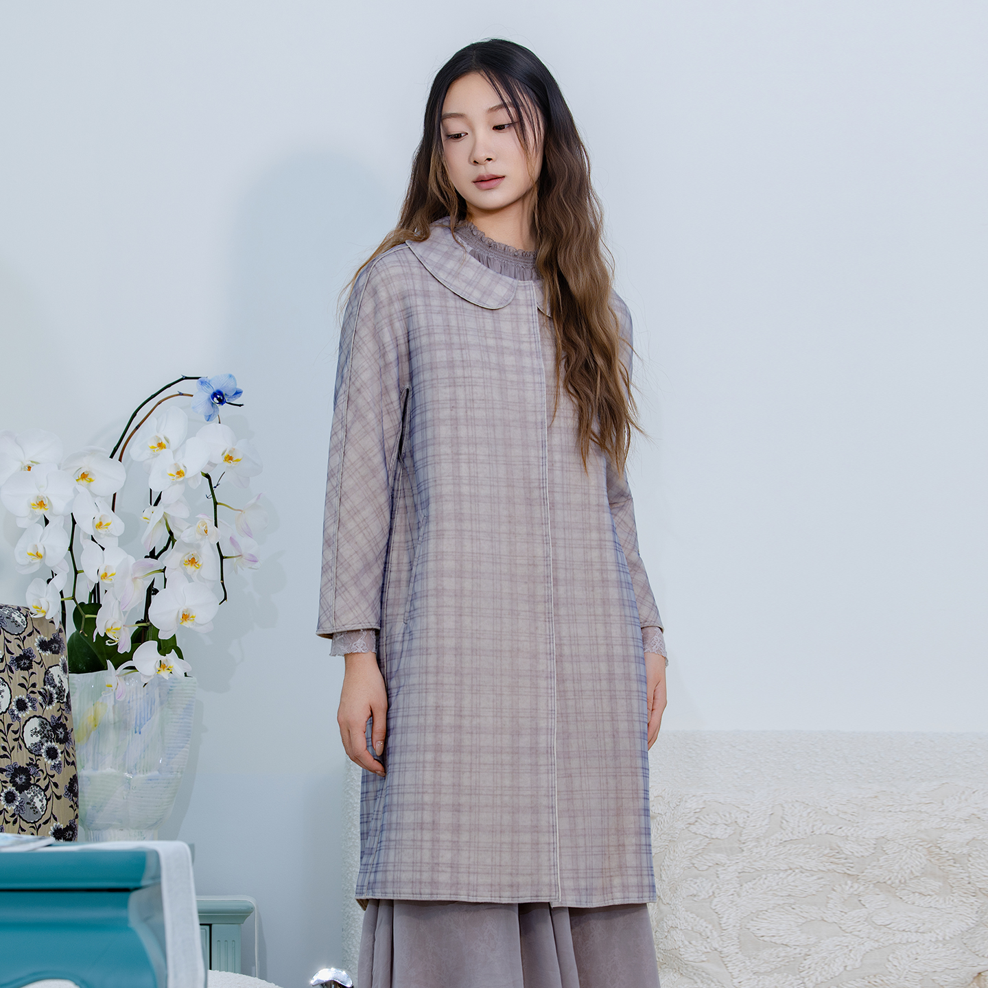复古直身包容叠影双层格纹大衣
