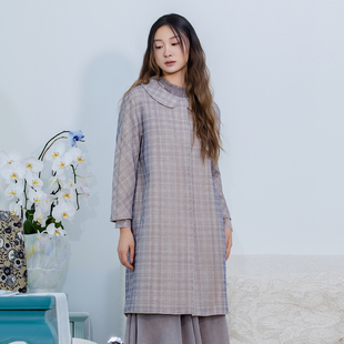 READ_ME复古直身包容叠影双层格纹娃娃领长款大衣B30930501