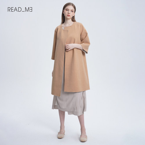 readme七分袖无领中长款风衣