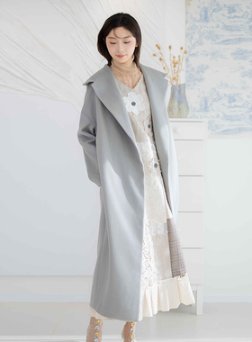 READ_ME读我披肩领灰色廓形羊毛羊绒长款大衣B30914320