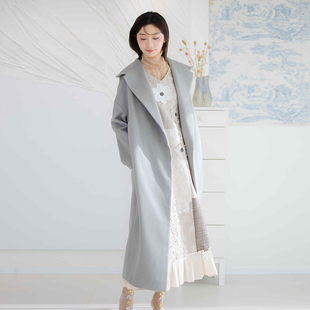 READ_ME读我披肩领灰色廓形羊毛羊绒长款大衣B30914320