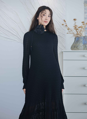 READ_ME读我多结构黑色长款针织连衣裙B30238241