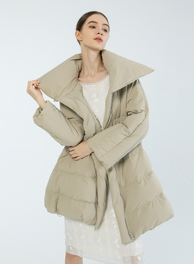 READ_ME读我米色宽翻叠领A摆中长款羽绒服B11406405