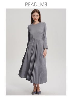 readme修身压褶女气质显高显瘦长款连衣裙D30802299