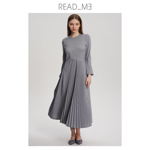 readme修身压褶羊毛连衣裙