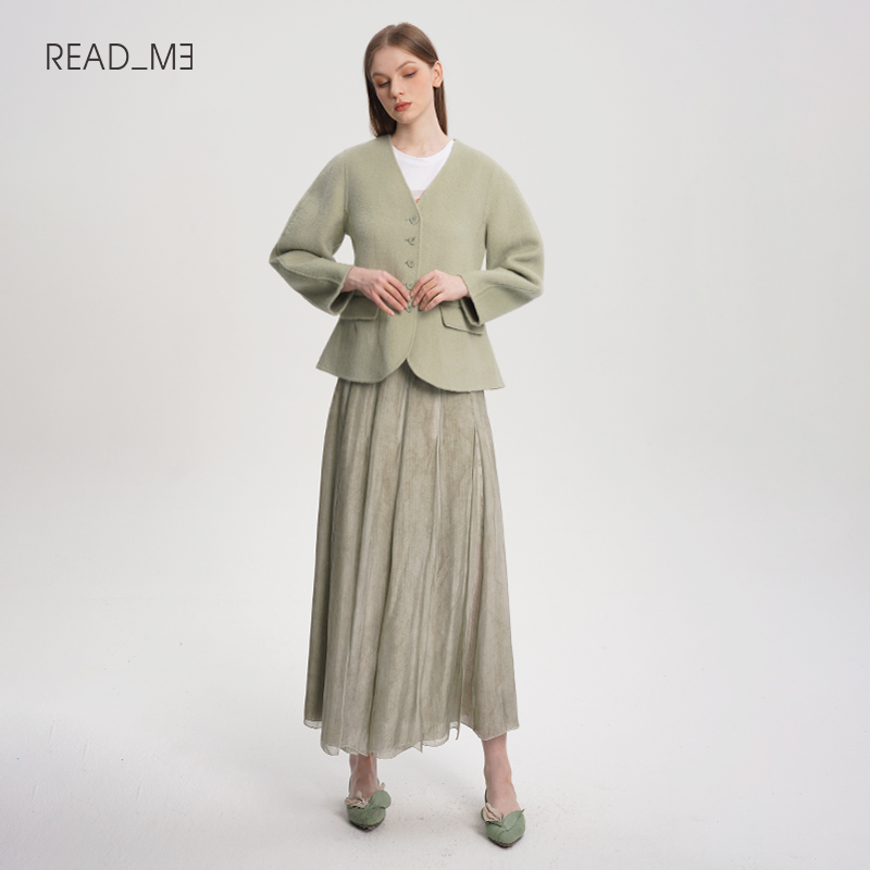 readme羊毛驼毛短款廓形合身大衣