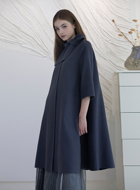 READ_ME读我灰色立领飘带A摆双面呢大衣G10936388