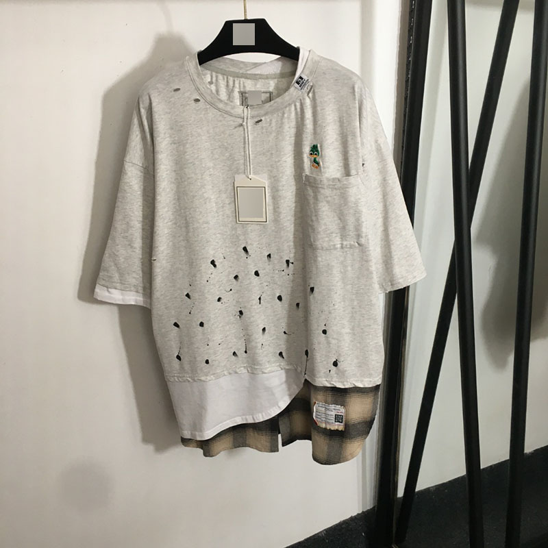 新款解构主义不规则格子拼接T恤