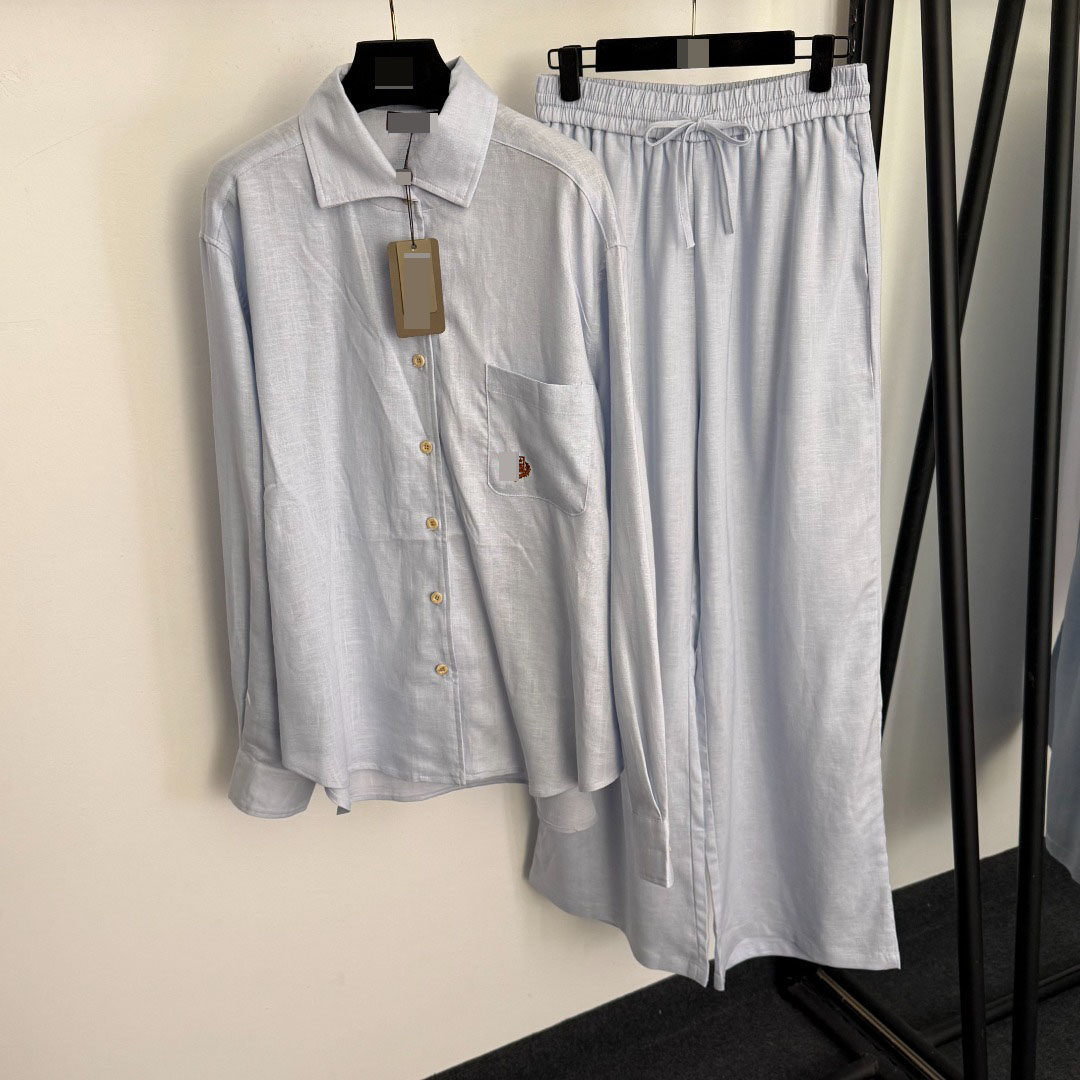 深圳南油外贸亚麻休闲套装刺绣单口袋长袖衬衣+松紧高腰阔腿长裤,女装/女士精品,时尚套装,淘宝优惠券,粉丝福利购,淘宝优惠卷