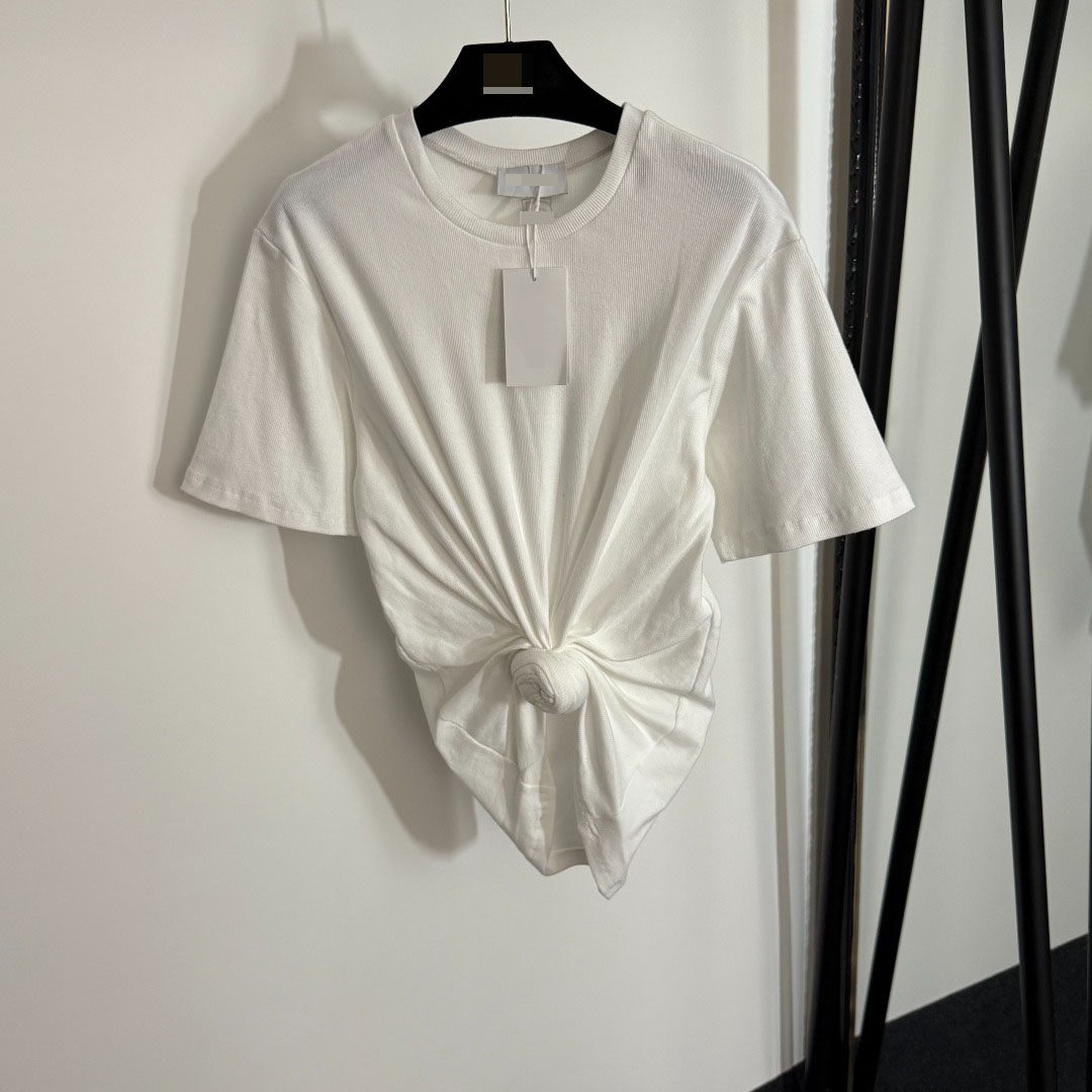 新款拧结收腰坑条修身短袖T恤