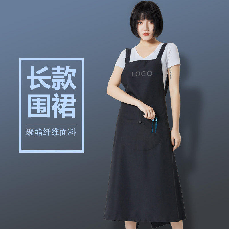 长款围裙理发店围裙韩版美发烫染发廊技师助理工作服潮流长款防水
