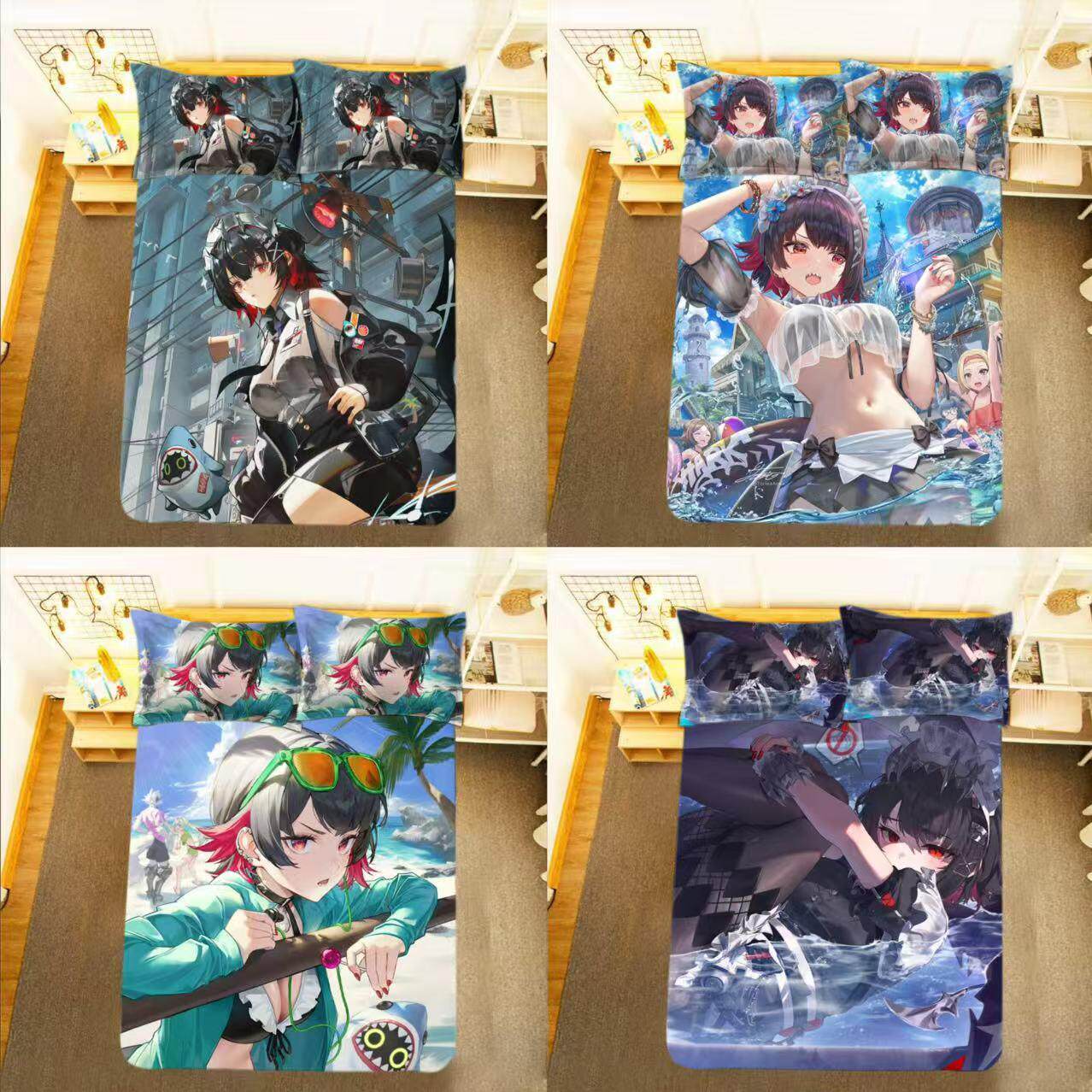来图定制动漫游戏绝区零鲨鱼妹艾莲乔床单被套学生宿舍床上三件套