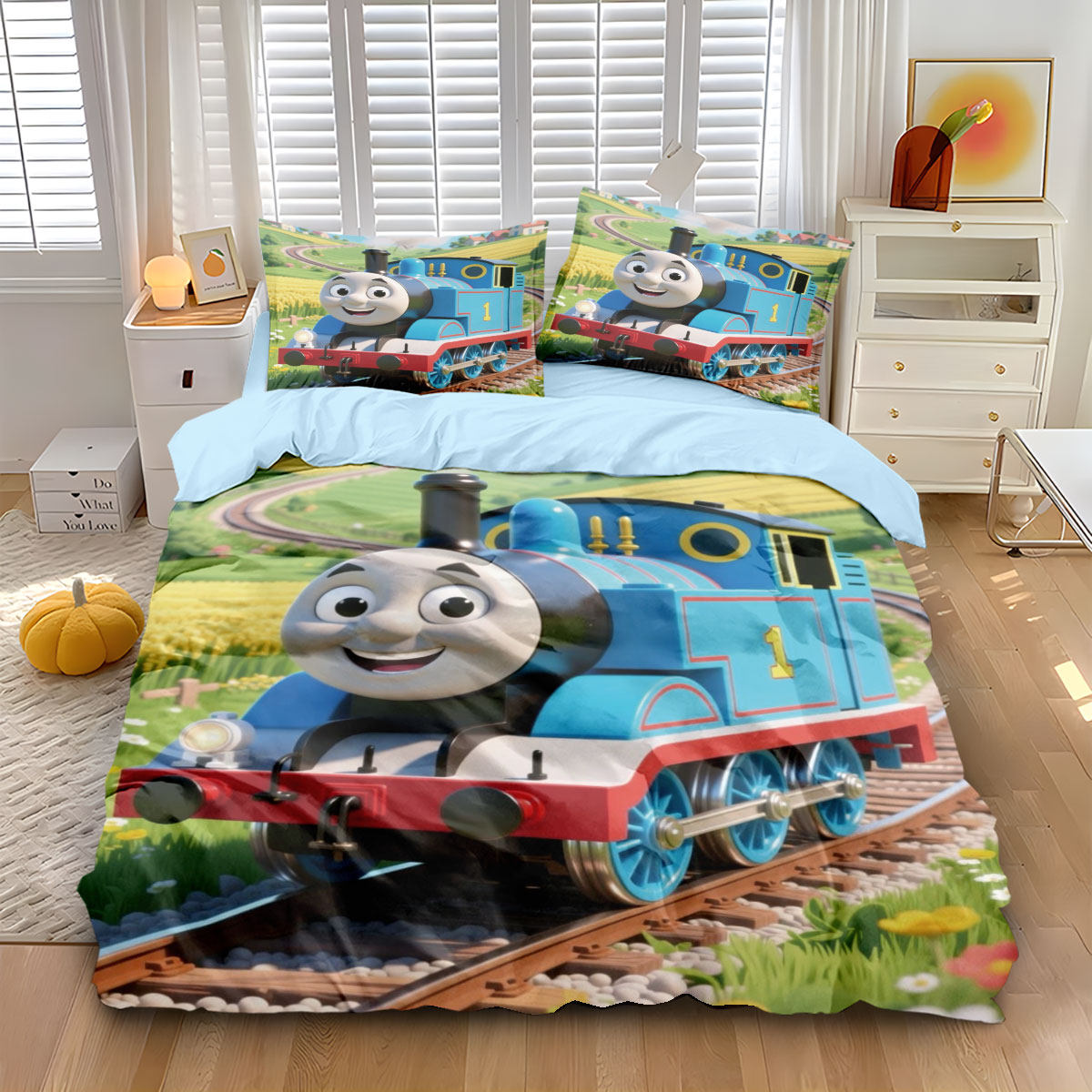 来图定制卡通托马斯小火车纯棉纯棉床单被套可爱儿童全棉床三件套
