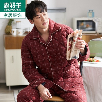冬季加厚纯棉睡衣男中老年爸爸