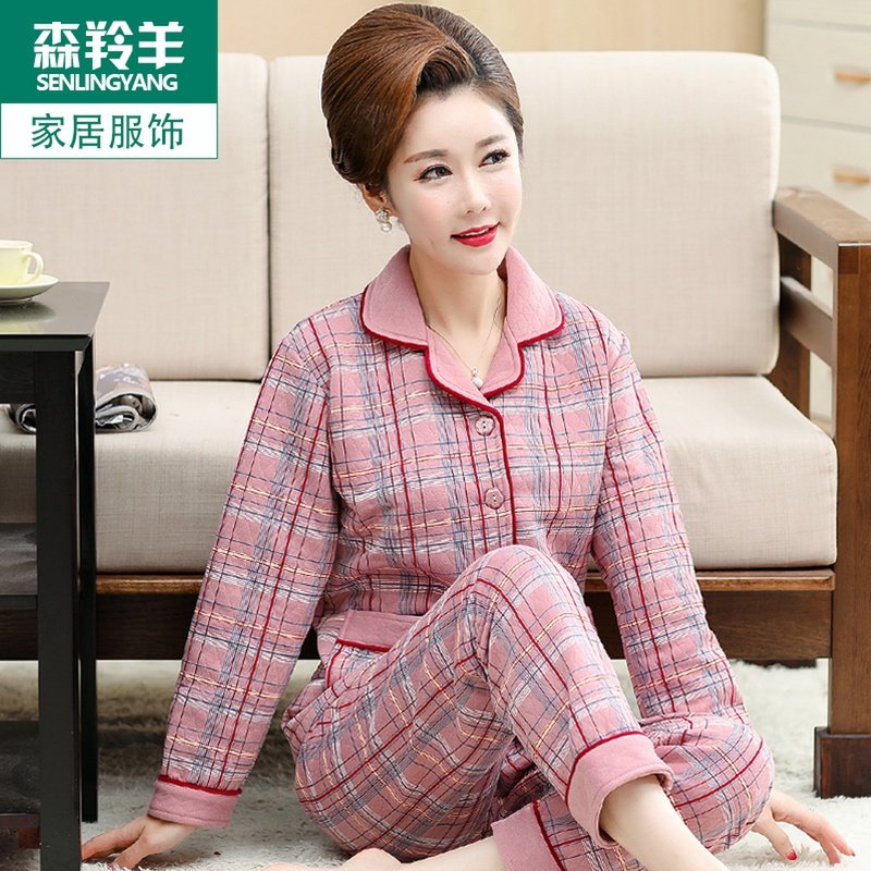 中老年人夹层睡衣女春秋冬加厚纯棉长袖老人妈妈空气棉家居服套装,女士内衣/男士内衣/家居服,睡衣/家居服套装,淘宝优惠券,粉丝福利购,淘宝优惠卷