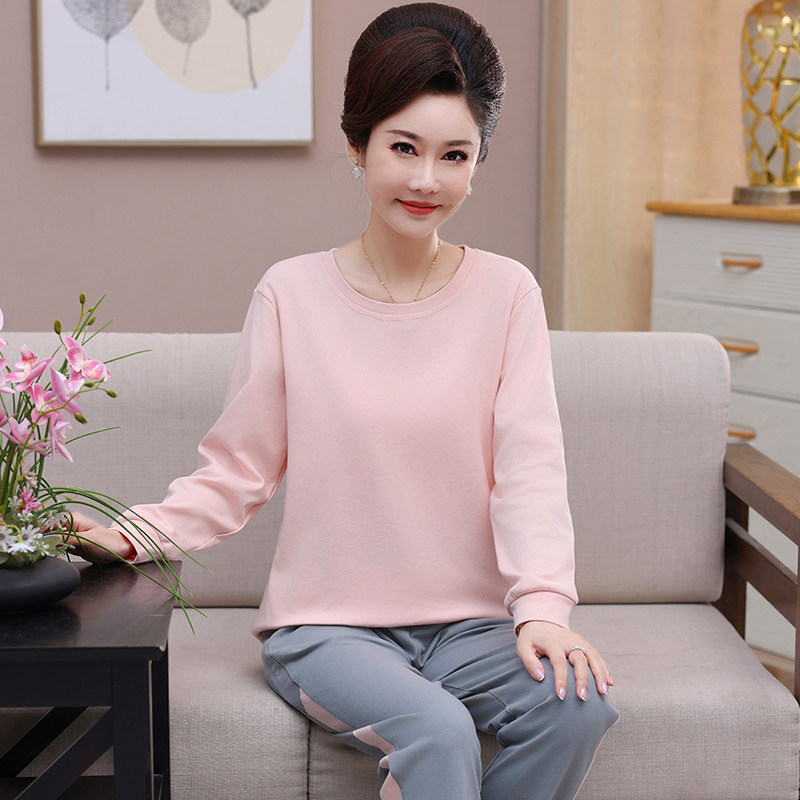 中年妈妈睡衣春秋季纯棉长袖套头薄款老年人妇女士家居服休闲套装