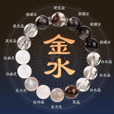 芊晶五行缺补喜用金水手链男女款天然多宝手串聚宝盆平衡手串水晶