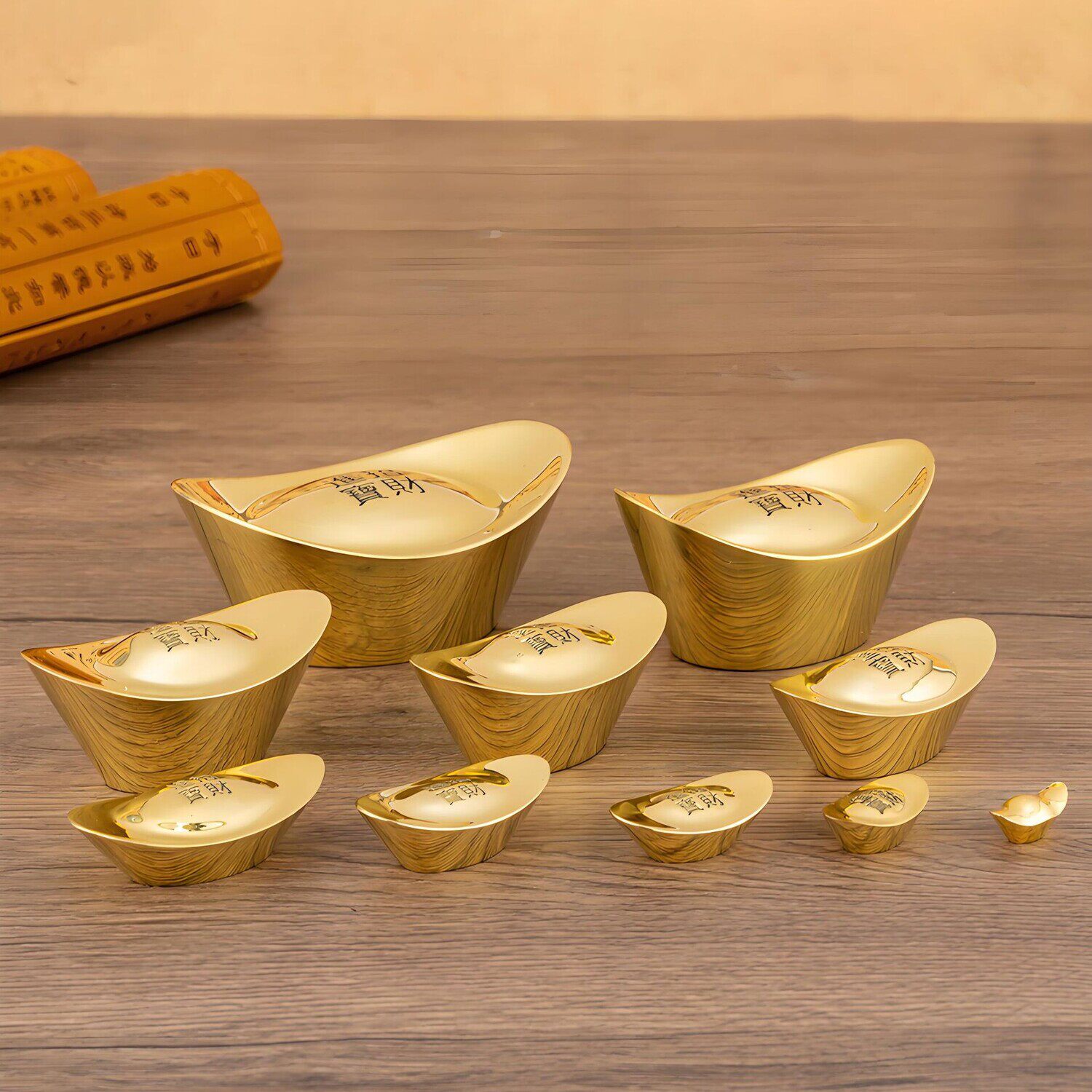 纯铜金元宝摆件招财大号小仿真黄铜实心元宝供桌乔迁结婚家用客厅