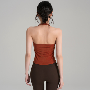 岚纹带胸垫大露背瑜伽背心女外穿性感挂脖健身服防震训练运动文胸