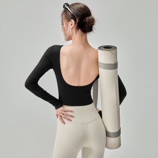 岚纹带胸垫美背瑜伽服上衣女高弹力健身运动T恤跑步训练健身长袖