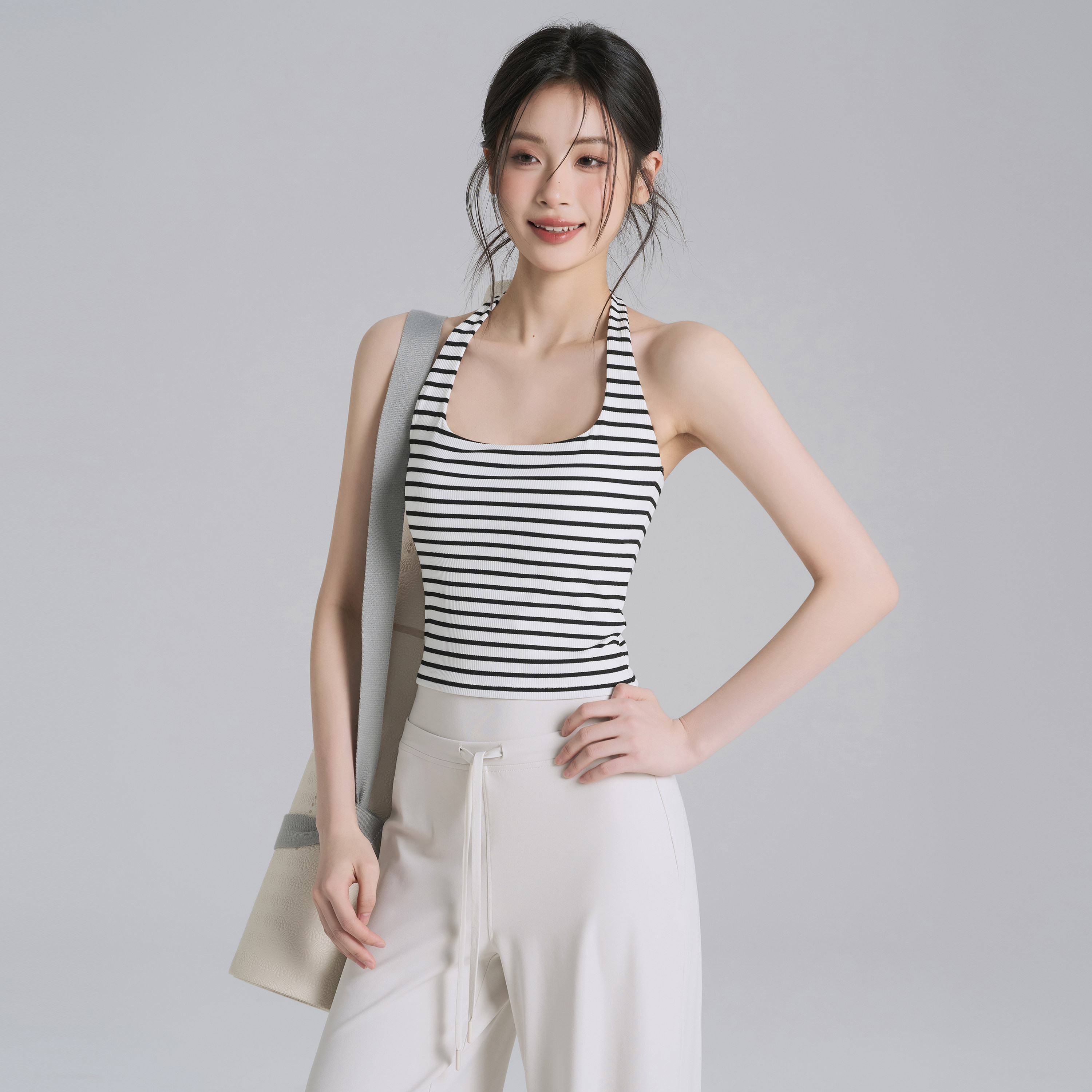 岚纹条纹固定杯运动背心女挂脖美背瑜伽服内衣跑步训练文胸健身衣,运动服/休闲服装,运动背心,淘宝优惠券,粉丝福利购,淘宝优惠卷