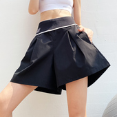 夏 防走光显瘦瑜伽热裤 岚纹网红宽松运动短裤 女高腰假两件健身裙裤