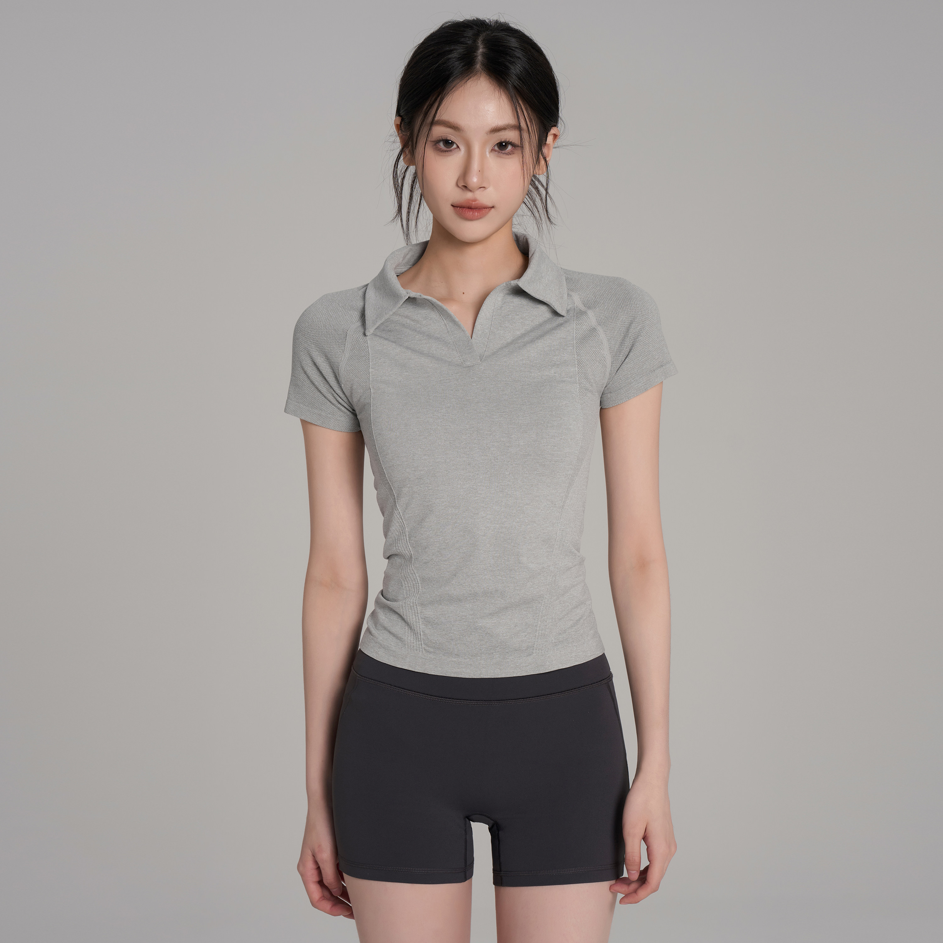 岚纹羽毛球网球运动短袖瑜伽服女速干正肩健身上衣Polo杉t恤夏季