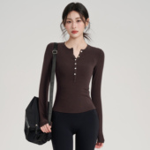 岚纹2026新款 健身服长袖 女亨利领普拉提瑜伽上衣跑步训练运动t恤