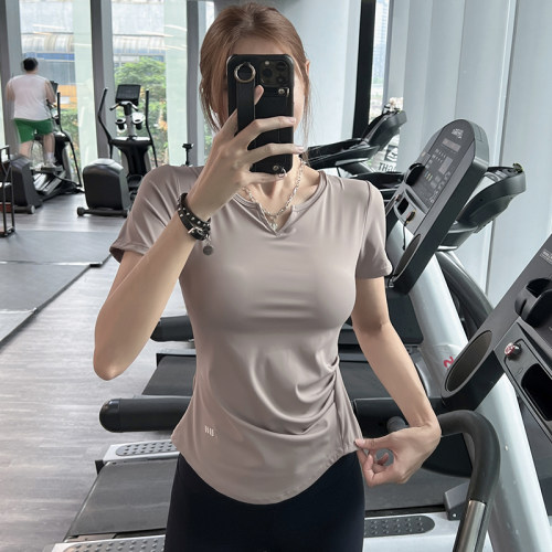 岚纹含胸垫修身运动健身短袖女夏