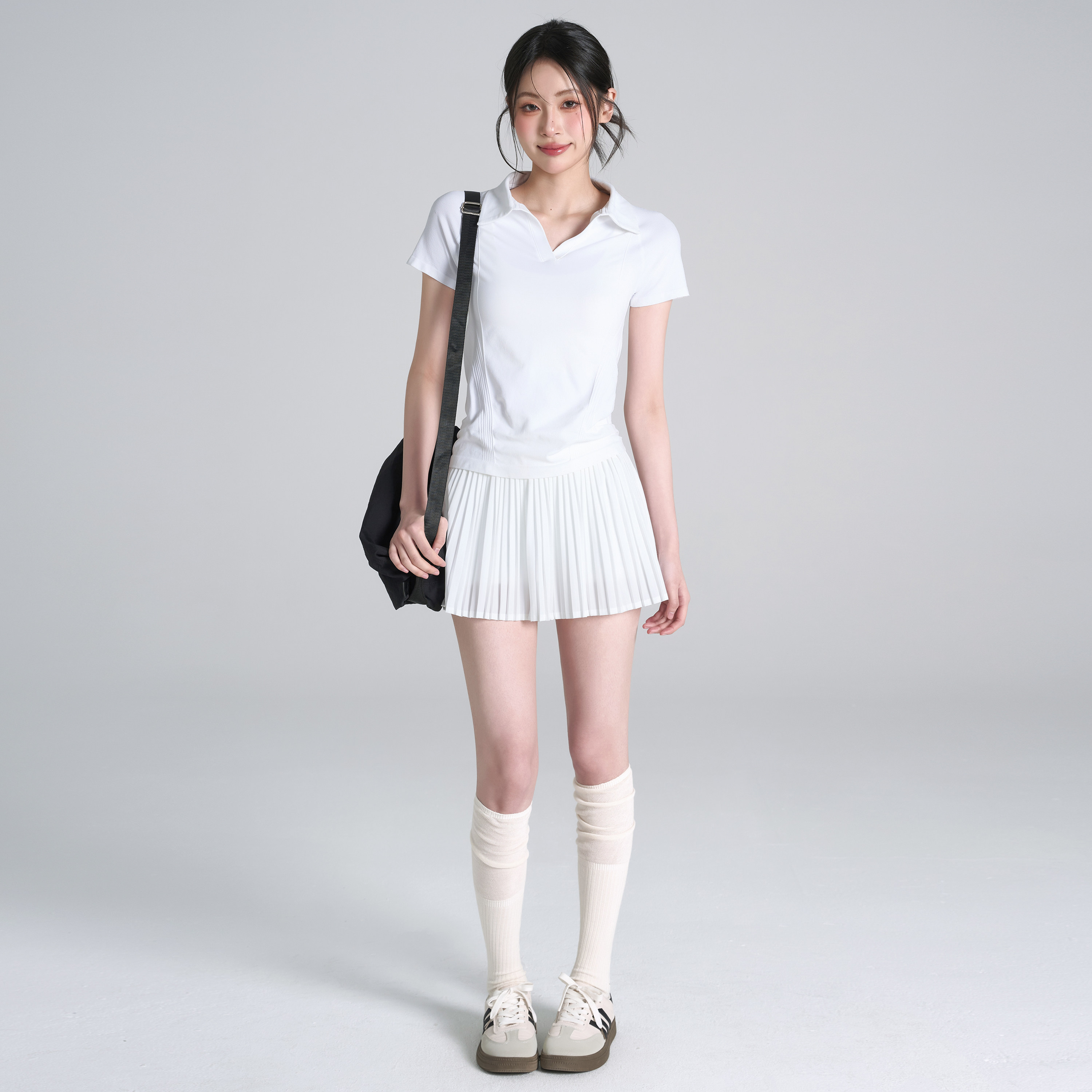 岚纹夏季羽毛球健身服女修身瑜伽上衣POLO运动短袖高尔夫网球套装
