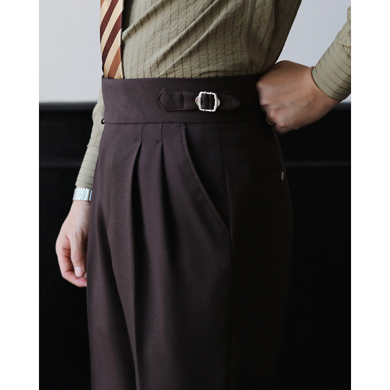 意式那不勒斯免烫垂感巴黎扣调节 上班休闲绅士高腰小直筒西裤