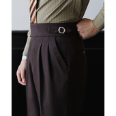 上班休闲绅士高腰小直筒西裤 意式 那不勒斯免烫垂感巴黎扣调节